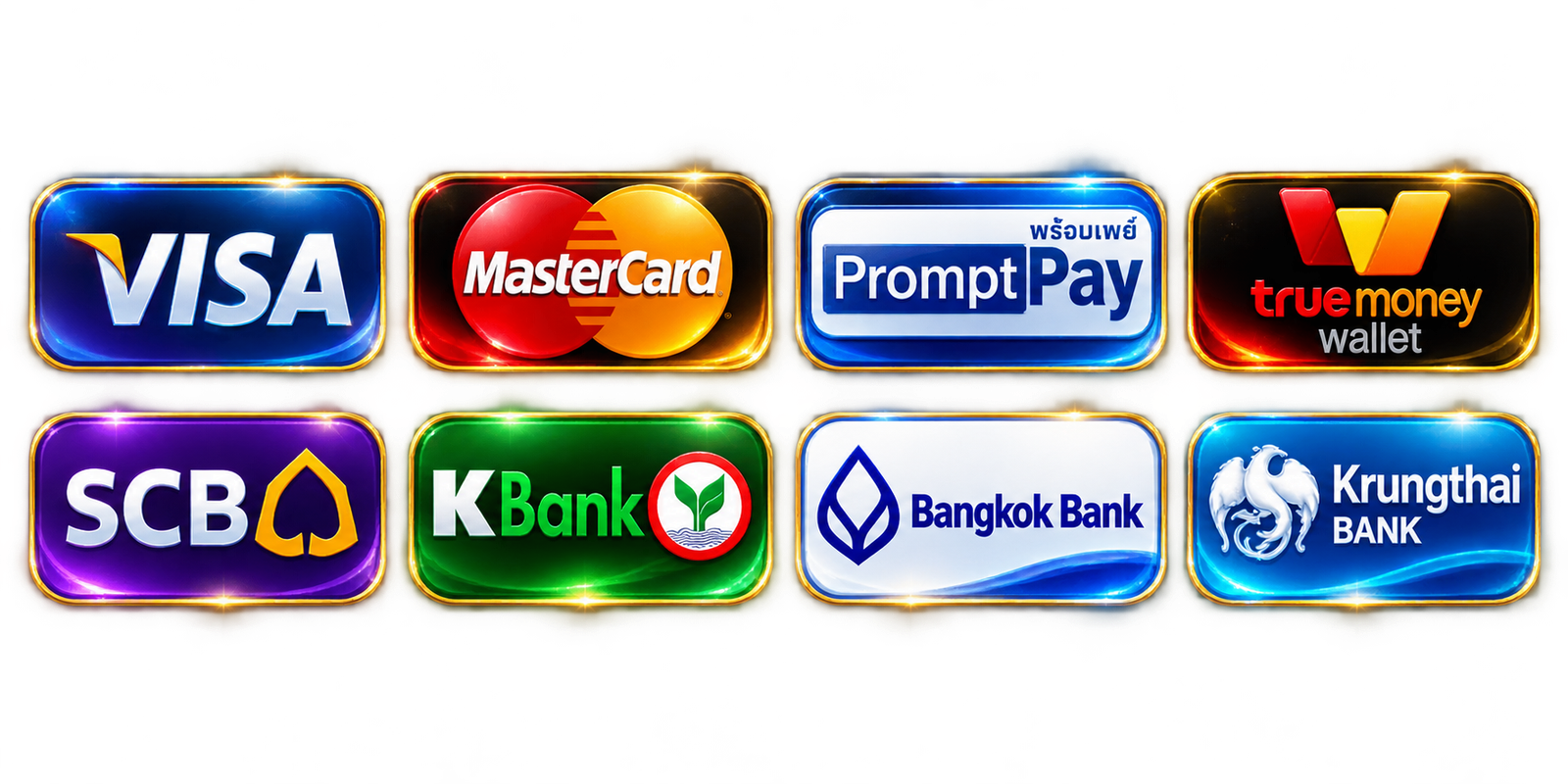 ช่องทางการชำระเงิน VISA MasterCard PromptPay TrueMoney SCB KBank Bangkok Bank Krungthai